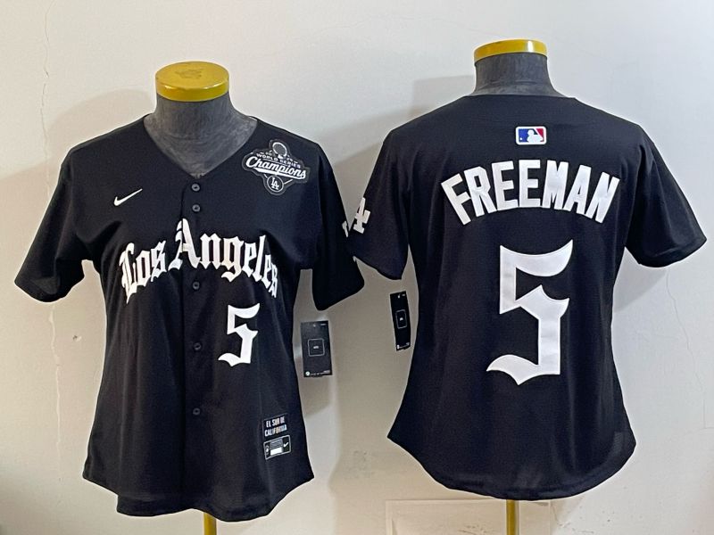 Women Los Angeles Dodgers #5 Freeman Black 5th Jointly Name 2026 Nike MLB Jersey style 04->women mlb jersey->Women Jersey